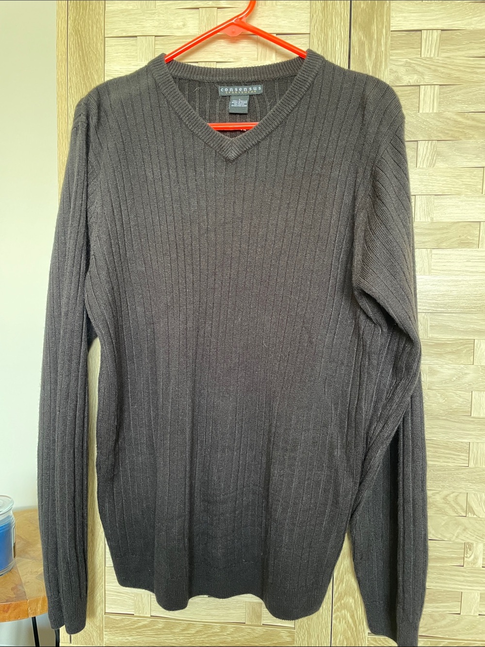 Consensus Men's V-Neck Ribbed Sweater — Black